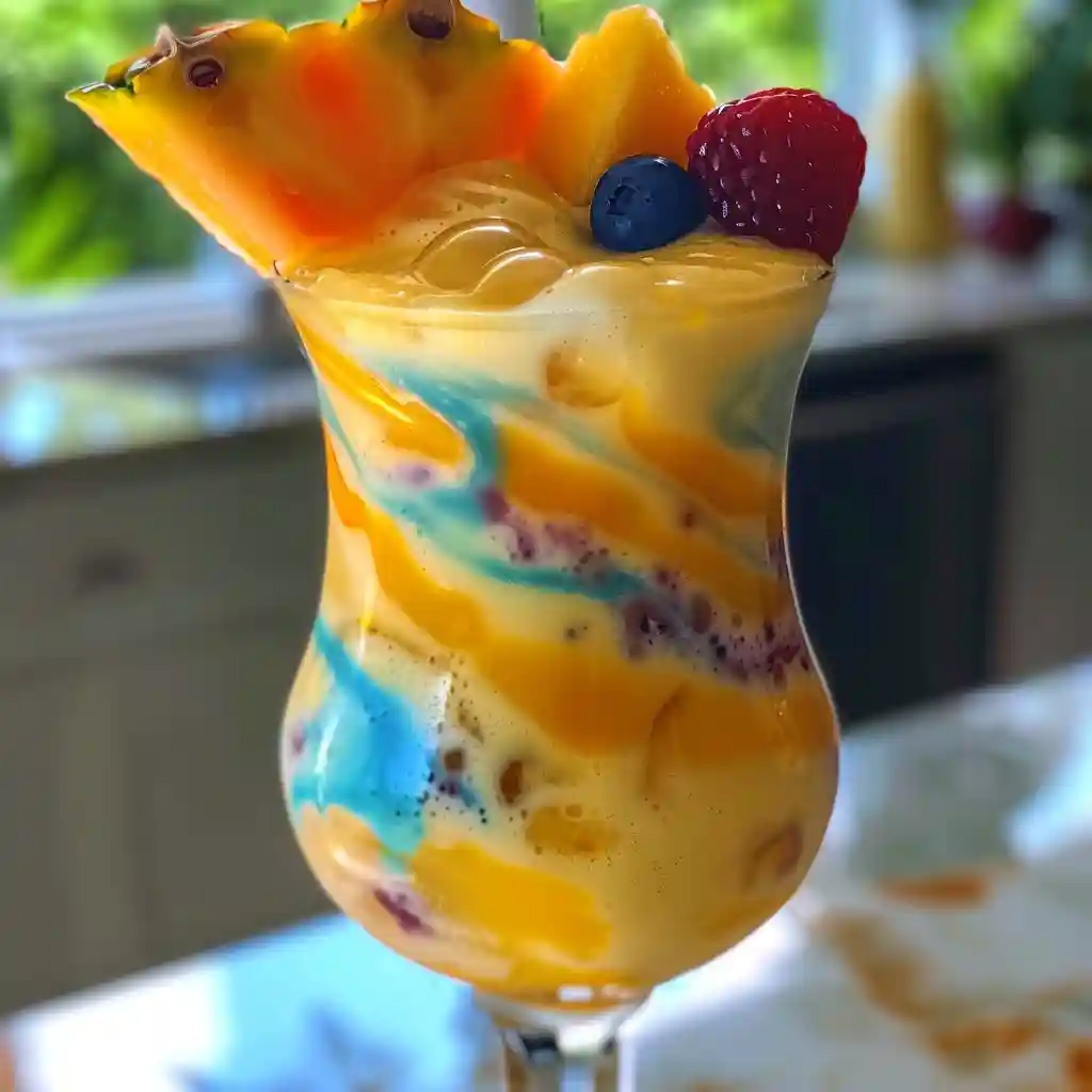 Layering the Ocean Love Colada recipe with blue syrup