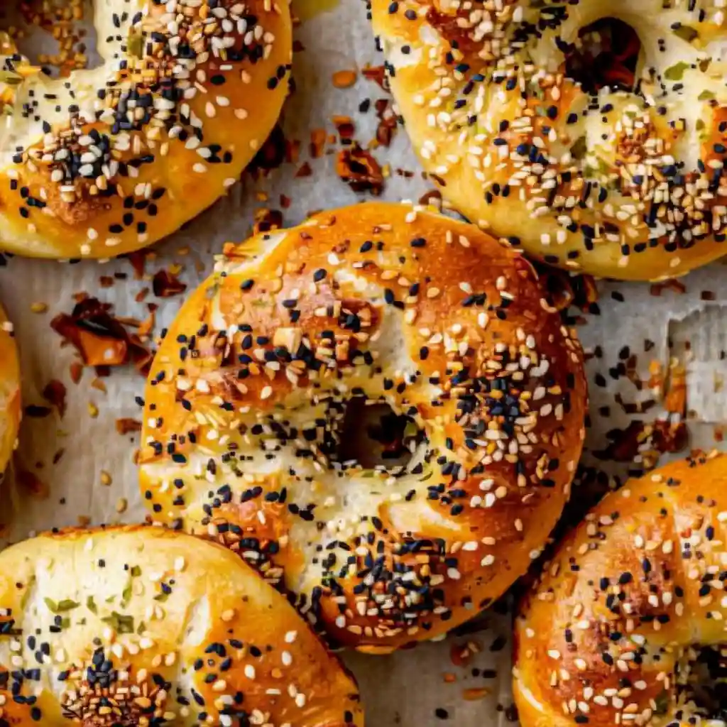 Cottage cheese bagels recipe with golden crust and seasoning