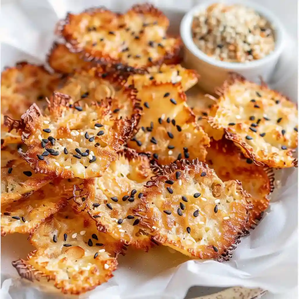 Crispy golden cottage cheese chips recipe on rustic table