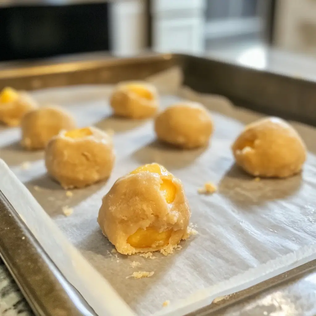 Irresistible Peach Cobbler Cookies – The Only Recipe You Need 14 Scooped dough for irresistible peach cobbler cookies