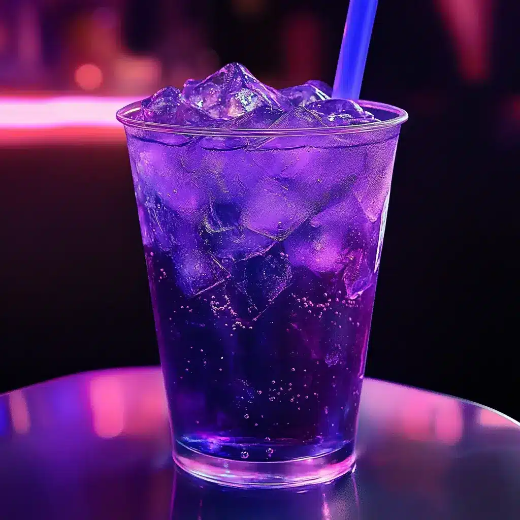 Taco Bell Baja Midnight drink in neon purple glass