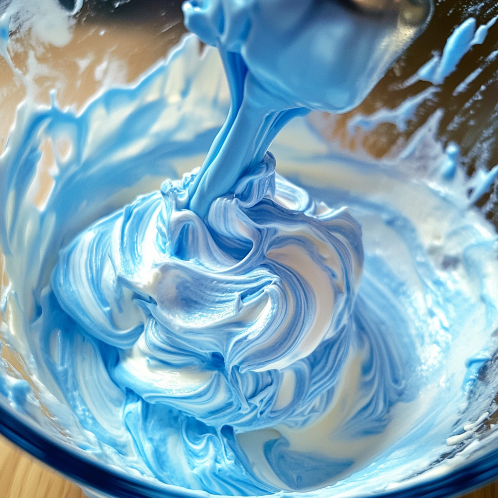 Cookie Monster Ice Cream Made Easy – Just 10 Minutes Prep 14 Mixing blue vanilla base for cookie monster ice cream