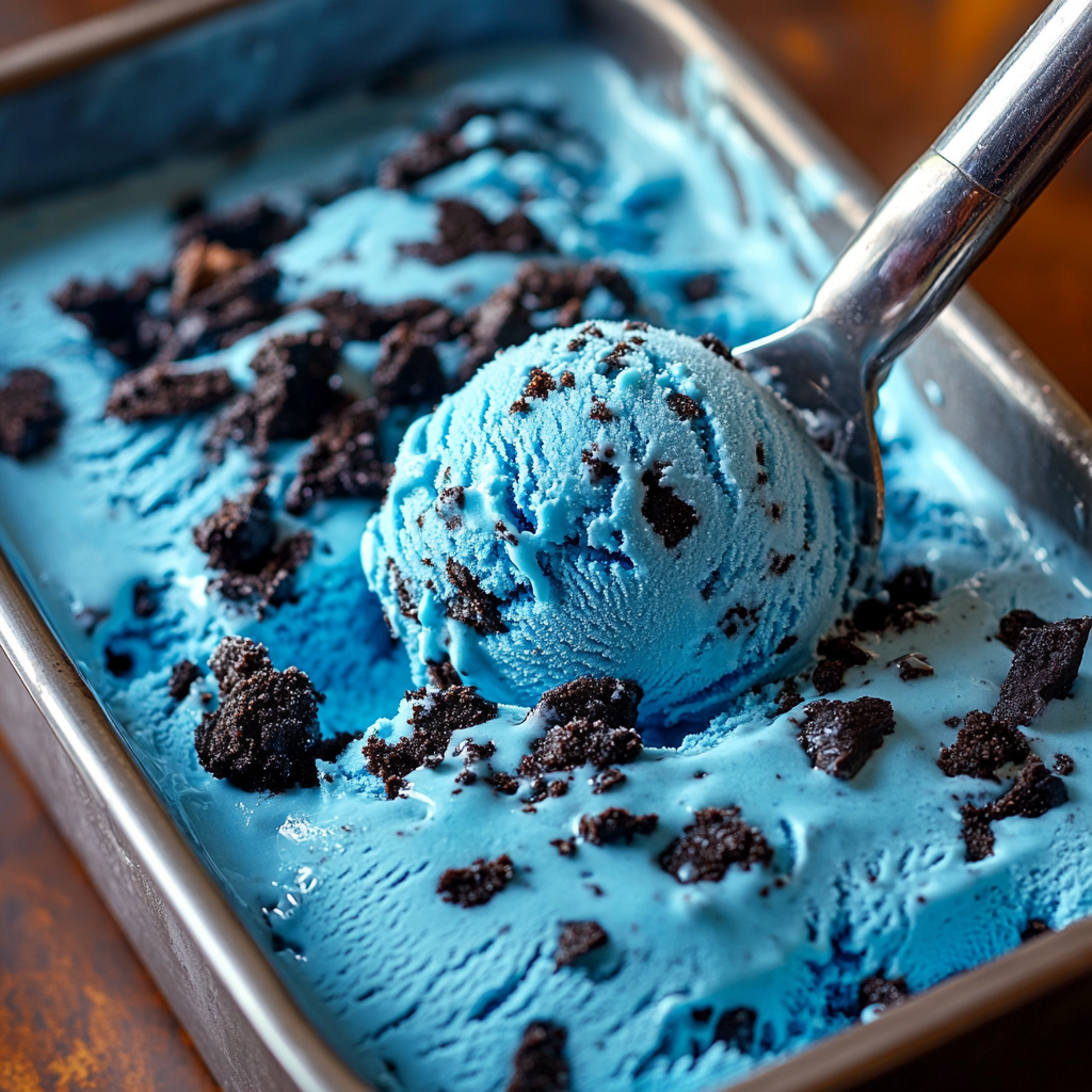 Cookie Monster Ice Cream Made Easy – Just 10 Minutes Prep 15 Scooping homemade cookie monster ice cream with cookies