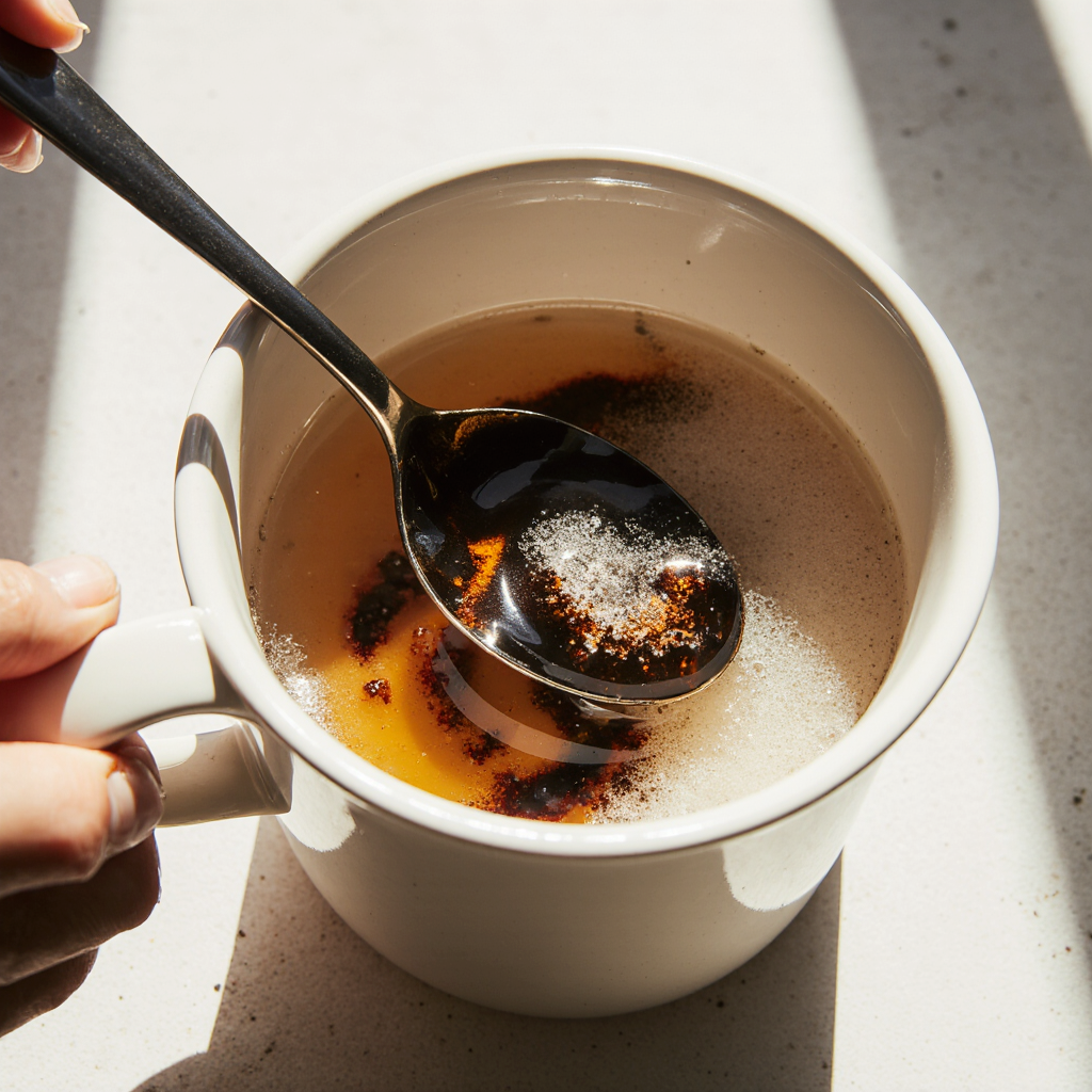 Shilajit Tea Recipe: Boost Energy & Focus Naturally (No Jitters!) 10 Stirring Shilajit resin into a mug of warm water.